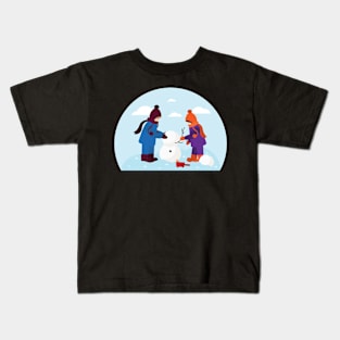 Kids making a Snowman Kids T-Shirt